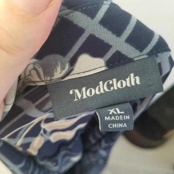 Modcloth Blue Floral Semi  Sheer Dress Belted XL - Picture 3 of 11